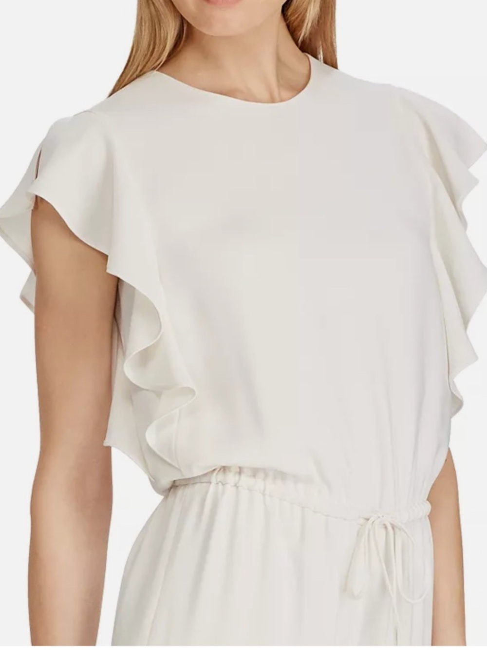 MONOCHROME CHIC 🔥 RALPH LAUREN CREAM RUFFLE WIDE LEG SEMI-FORMAL JUMPSUIT